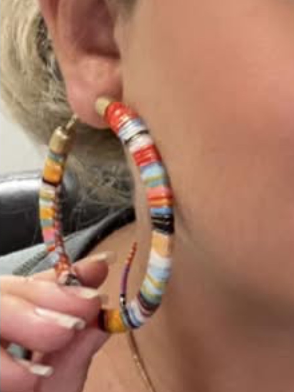 Plunder Design Colorful Threaded Lena Hoop Earrings 3” Hoops - Picture 4 of 6